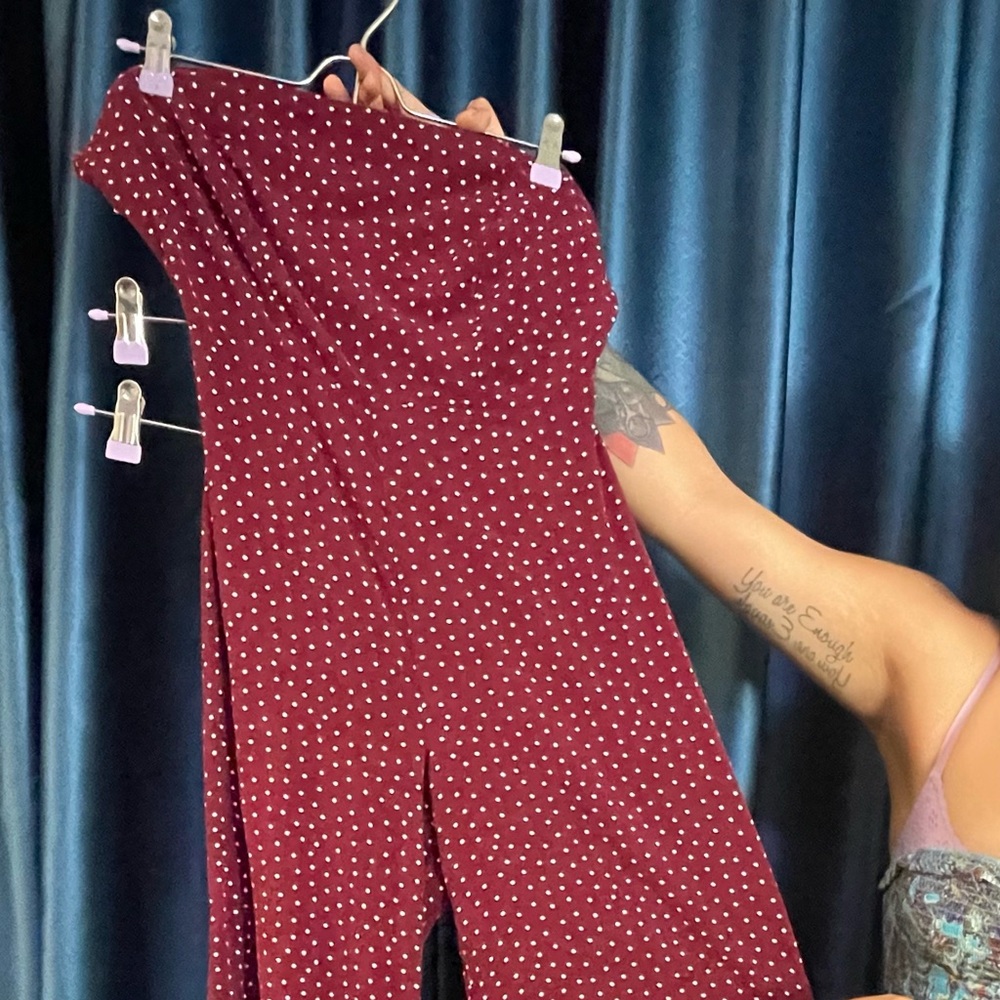 Polka Dot strapless Jumpsuit - Burgundy